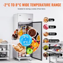 VEVOR Réfrigérateur Commercial 570 L, Armoire Réfrigérée Positive à Portée de Main 1 Porte, en Inox, Dégivrage Automatique, Contrôle de Température -2 à 8℃, 3 Étagères et 4 Roues, Cuisine Restaurant