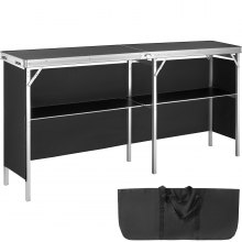 VEVOR Comptoir de Stand Foire Salon 195x38,5x88 cm Table de Bar Pliante Extra Longue et Portable avec Sac de Transport Étagère de Rangement et Jupe Noire pour Fête Pique-nique Exposition Commerciale