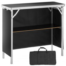 VEVOR Comptoir de Stand Foire Salon 97,5 x 38,5 x 87 cm Table de Bar Pliante Longue et Portable avec Sac de Transport Étagère de Rangement et Jupe Noire pour Fête Pique-nique Exposition Commerciale