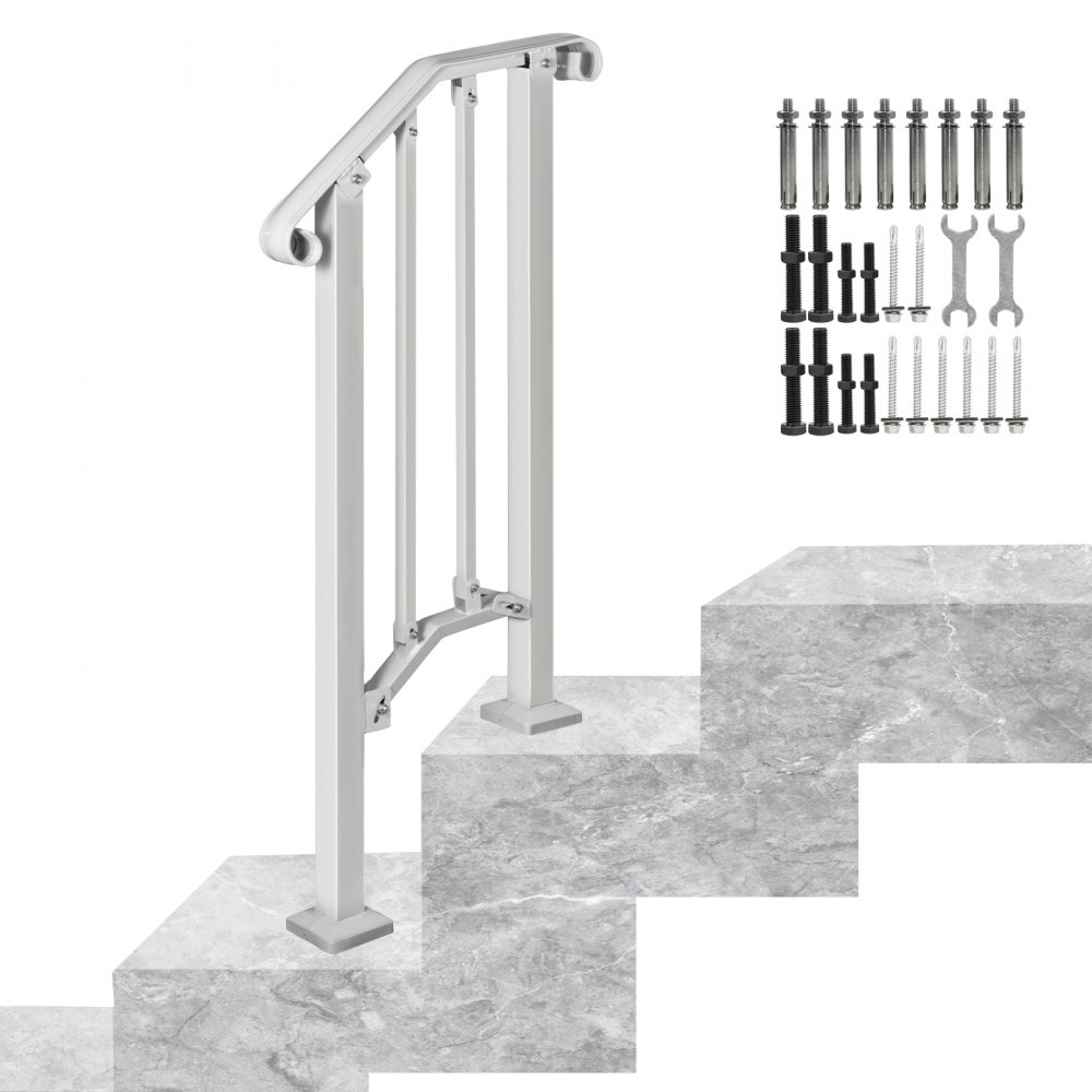 VEVOR Martibeaux Main Courante Blanc, en Forme Clôture pour Escalier Rampe d'Escalier Garde-corps pour Escalier (1 à 2 Marches)