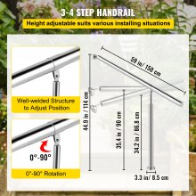 VEVOR  3-4 étapes Main Courante Rampe d'escalier pour Escalier Extérieur en Acier Inoxydable Garde-corps Escalier Extérieur Angle Réglable Rampe d'escalier Extérieur Porche Jardin Intérieur