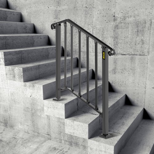 Lot De 2 Mains Courantes En Fer Forgé – Rail D’escalier 3 Marches, Noir, Compatibles Inclinaison Jusqu’à 45°