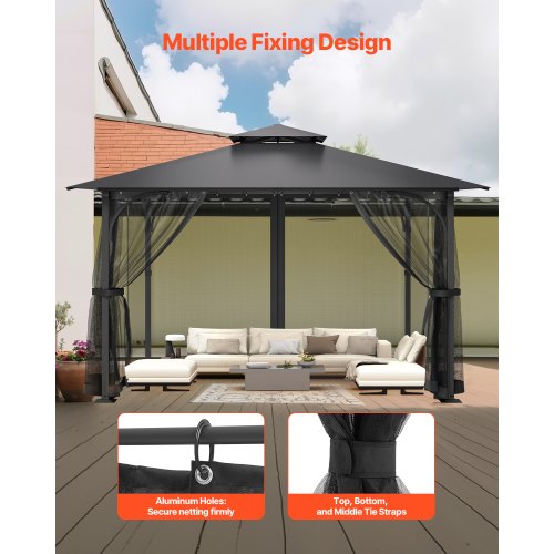 Moustiquaire 4 Panneaux Pour Tonnelle/gazebo – Anti-moustiques Avec Fermeture éclair, Universelle 3x3 M – Marron