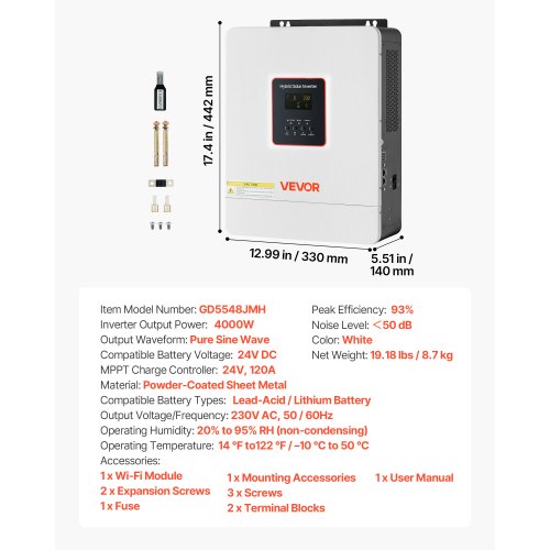 Onduleur solaire hybride 5 KVA 4000 W onde sinusoïdale pure 48 V 220 V contrôleur de charge PWM 50 A intégré avec kit parallèle à l'intérieur