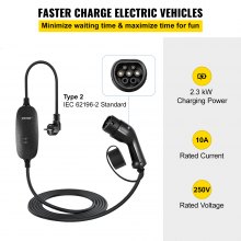 VEVOR Chargeur Ev Portable 2,3 kW Chargeur voiture électrique 250 V Câble de recharge Type 2 Commutable Boîtier de Contrôle étanche Câble de Charge