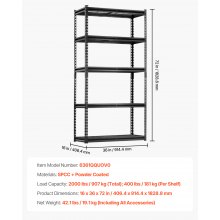 VEVOR Étagère de Rangement Garage Robuste Réglable 5 Niveaux Capacité 907 kg