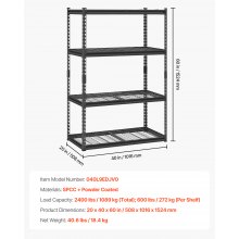 VEVOR Étagère de Rangement Garage Robuste Réglable 4 Niveaux Capacité 1089 kg