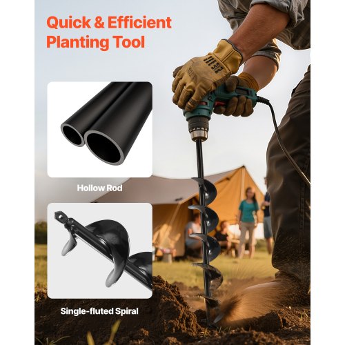 Tarière De Jardin 80 Mm Pour Perceuse - 600 Mm Long, HEX 8mm Pour Planter Et Creuser