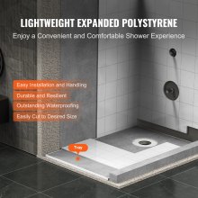 VEVOR Kit de bordure de douche, 1524 x 965 mm kit de cuvette de douche drain décalé, installation de douche EPS légers 2 chiffons imperméables, bâtons de pente de cuvette de douche pour salle de bain