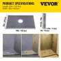 Dimensions du produit et exemples d'installation du kit de bordure de douche VEVOR.