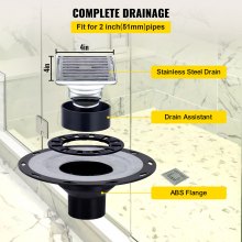 VEVOR Kit Receveur de Douche Seuil Étanche 1219x1219 mm avec Drain Central ABS