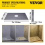 Ensemble de bordure de douche VEVOR de dimensions 72 po x 48 po, montrant une base et une bordure texturées grises.