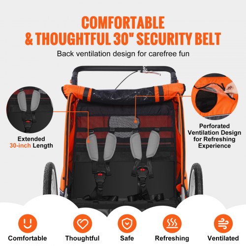 Remorque Vélo Enfants Double Siège 40kg - Transformable En Poussette - Pliable Et Universelle