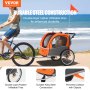 VEVOR Remorque de vélo pour enfants, siège double, charge 45 kg, porte-auvent 2en1 transformant en poussette, remorque de vélo pliable pour tout-petits avec attelage de vélo universel, orange gris