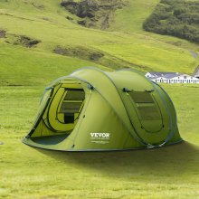 VEVOR Tente de Camping Pop-Up, 280x202x131 cm, pour 4 Personnes, Étanche, Légère, Installation Facile, avec Porte Fenêtre pour Sortie Familiale Plein Air, Randonnée, Chasse, Voyages d'Alpinisme, Vert