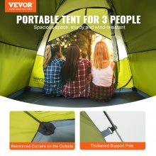 VEVOR Tente de Camping, 214x214x122 cm, Tente pour 3 Personnes, Légère, Installation Facile, avec Porte et Fenêtre pour Sorties Familiales en Plein Air, Randonnée, Chasse, Voyages d'Alpinisme, Vert