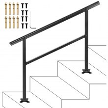 VEVOR Main Courante pour Escalier Noir, Balustrade Garde Corps Terrasse Rampe Escalier en Alliage d'Aluminium et Fer, Rambarde Escalier 121 x 89,5 cm