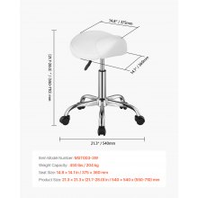 VEVOR Tabouret de selle pivotant en cuir PU à roulettes hauteur réglable blanc