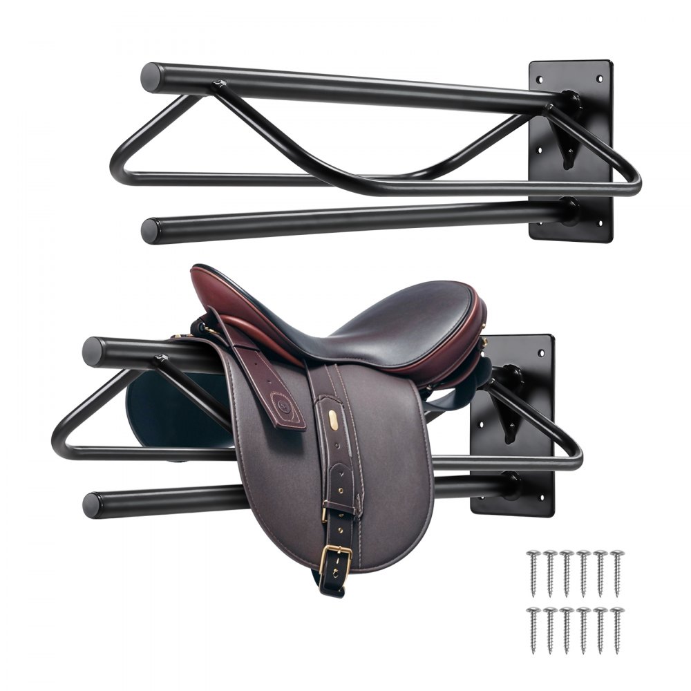 VEVOR Support de Selle Cheval Porte-selle Mural Barre de Protection Lot de 2