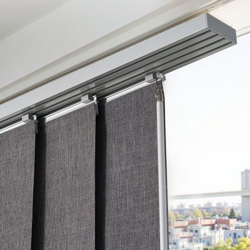 VEVOR Store Panneaux Coulissants Extensibles 116-218 Cm – Panneau Japonais Vertical Ajustable Jusqu’à 243 Cm, Marron Clair Semi-Transparent