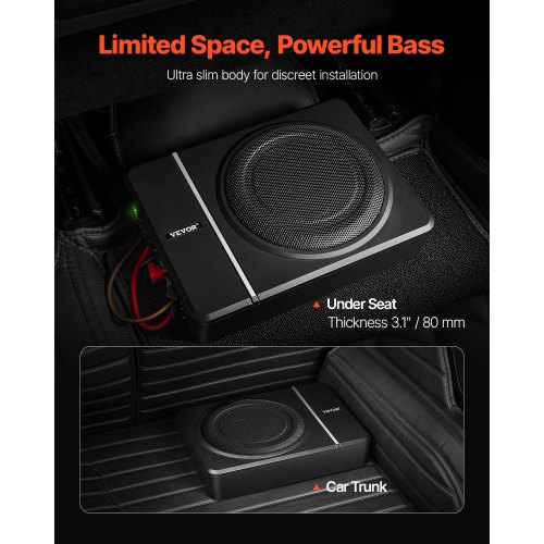 Caisson De Basses VEVOR 8" Sous Siège | 240W Amplifié | Entrée Haut/Bas Niveau | Pour Voiture Et Camion