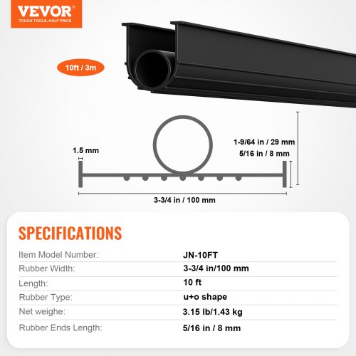 Joint D'étanchéité Pour Porte De Garage VEVOR - Caoutchouc 3m, Forme U+O, Noir, Résistant Intempéries