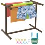 VEVOR Porte-serviettes de Piscine, 5 Barres, Marron, Organisateur de Rangement Autoportant en Forme de T, avec Pinces, Sac et Crochet, pour Ranger Flotteurs et Pagaies, Plage, au Bord de la Piscine