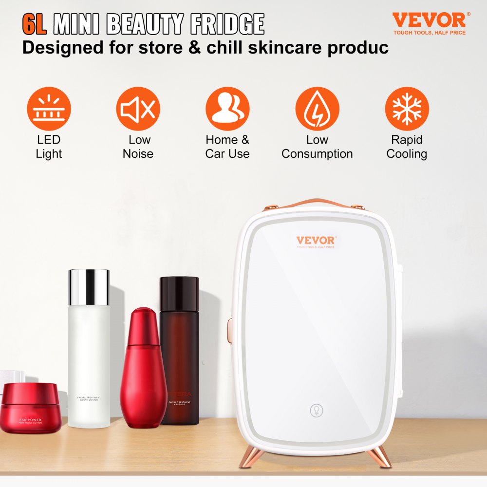 Réfrigérateurs cosmétiques portables avec miroir de maquillage et lumière  LED, mini réfrigérateur 8L avec fonction de refroidissement et de  chauffage, petit congélateur 2-en-1
