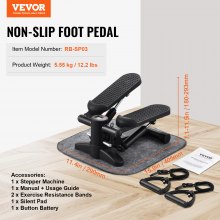 VEVOR Mini Stepper d’Exercices Fitness à Domicile avec Bande de Résistance Noir