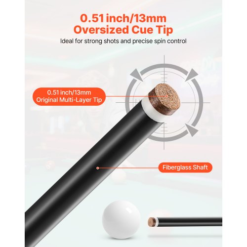 VEVOR Queue de billard, 1 bâton de billard, Bâton de billard composite en fibre de verre et titane de 147 cm et 596 g avec pointe multicouche, bâtons de billard pour table VEVOR Queue de billard, 1 bâton de billard, Bâton de billard composite en fibre de verre et titane de 147 cm et 596 g avec pointe multicouche, bâtons de billard pour table