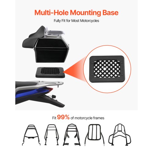 Top Case Moto VEVOR 24L Universel - Coffre Arrière Étanche PP Avec Panneau Réfléchissant - Compatible 99% Motos
