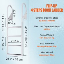 VEVOR Échelle de quai en aluminium pour bateau rabattable 4 marches charge 350lb