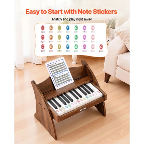 VEVOR Clavier de Piano Électronique Enfant en Bois 25 Touches Jouet Musical Noir