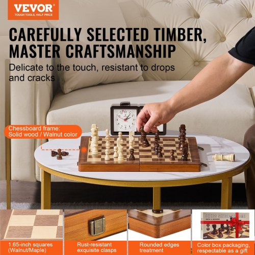 Jeu D’échecs Magnétique 2 En 1 – 38 Cm, Bois De Sorgho, Pièces Avec Aimant, Portable