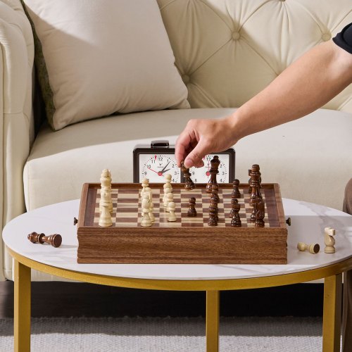 VEVOR Jeu D'échecs En Bois 380 Mm – 2 En 1 échecs/dames, Tiroir De Rangement, Pièces Lestées, Magnétique