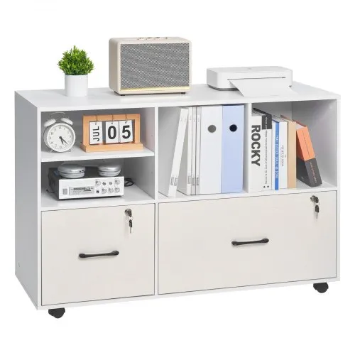Classeur Mobile En Bois Avec Tiroir Verrouillable VEVOR - Étagères Ouvertes, Roulettes, Idéal Bureau Ou Maison - 3