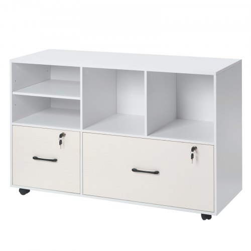Classeur Mobile En Bois Avec Tiroir Verrouillable VEVOR - Étagères Ouvertes, Roulettes, Idéal Bureau Ou Maison - 5