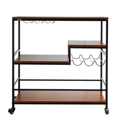 Chariot De Bar 3 Niveaux Vintage Haiorjun - Desserte à Roulettes Avec Plateau Amovible Et Porte-Verres