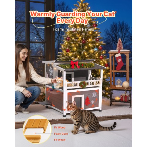 Kit Maisonnette Chat En Forme De Sapin De Noël - Panier Douillet Pour Chat/chien - Décoration D'hiver Facile à Nettoyer - 3