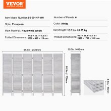 VEVOR Cloison de Séparation en Bois Paravent à 6 Panneaux pour Bureau Maison