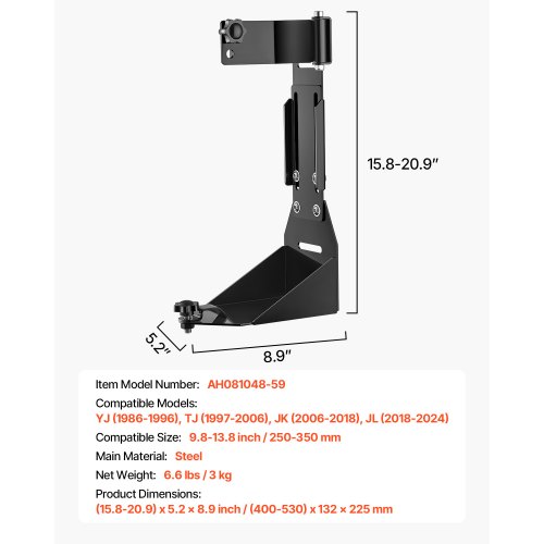 Support Fixation Capot Cric Hi-Lift Pour Wrangler CJ YJ TJ - Paire Noire Robuste