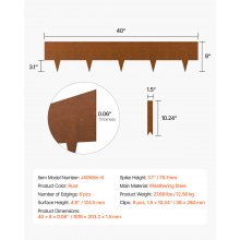 Lot de 6 bordures de jardin en acier résistantes aux intempéries, 40 x 8 po