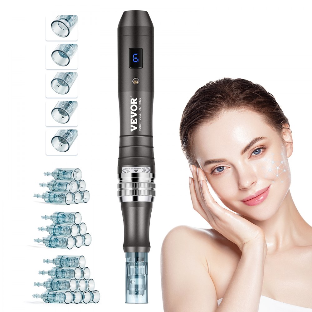 VEVOR Stylo microneedling derma professionnel électrique 6 vitesses 22 aiguilles