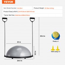 VEVOR Demi-ballon Fitness Ballon d'Équilibre 62 cm Bande de Résistance Gris