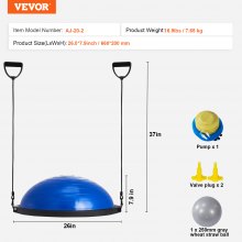 VEVOR Demi-ballon Fitness Ballon d'Équilibre 66 cm Bande de Résistance Bleu