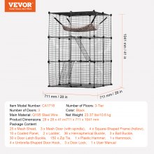 VEVOR Grande Cage Chat 3 Niveaux Enclos Métallique 711x711x1041 mm avec Hamac