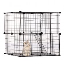 VEVOR Grande Cage Chat 2 Niveaux Enclos Métallique 711x711x711 mm avec Échelle