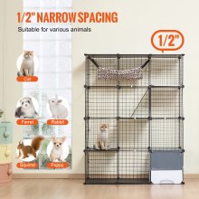 VEVOR Grande Cage Chat 4 Niveaux Enclos Métallique 1041x360x1397 mm avec Hamac