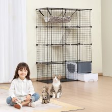 VEVOR Grande Cage Chat 4 Niveaux Enclos Métallique 1041x360x1397 mm avec Hamac