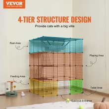 VEVOR Grande Cage Chat 4 Niveaux Enclos Métallique 1041x1041x1397 mm avec Hamac